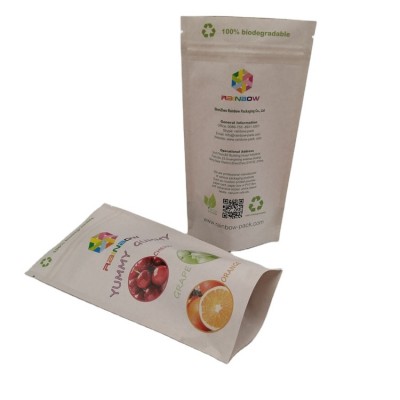 Custom Printed Zip Lock Gummies Doypack Eco Friendly Brown Kraft Paper Bag Self-Sealing Snack Bag Food Packaging Bags